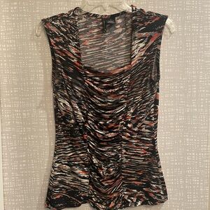 New Directions Abstract Print Top in Black, Gray, Tan, and Orange, Size Small